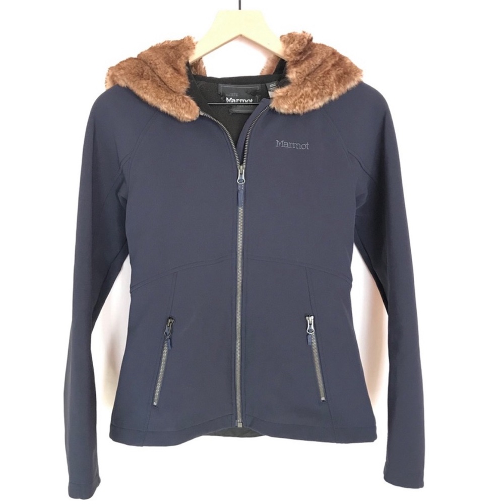 Marmot Furlong Soft Shell Fur Hood Jacket Navy